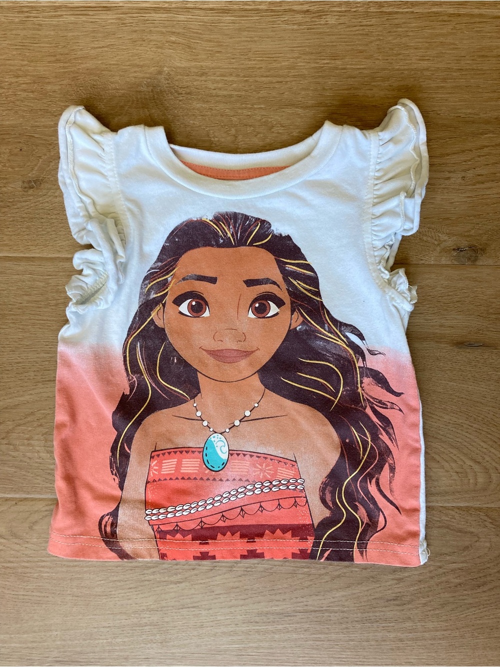 Disney Girls White & Coral Moana Ruffle Sleeve Graphic Tee
